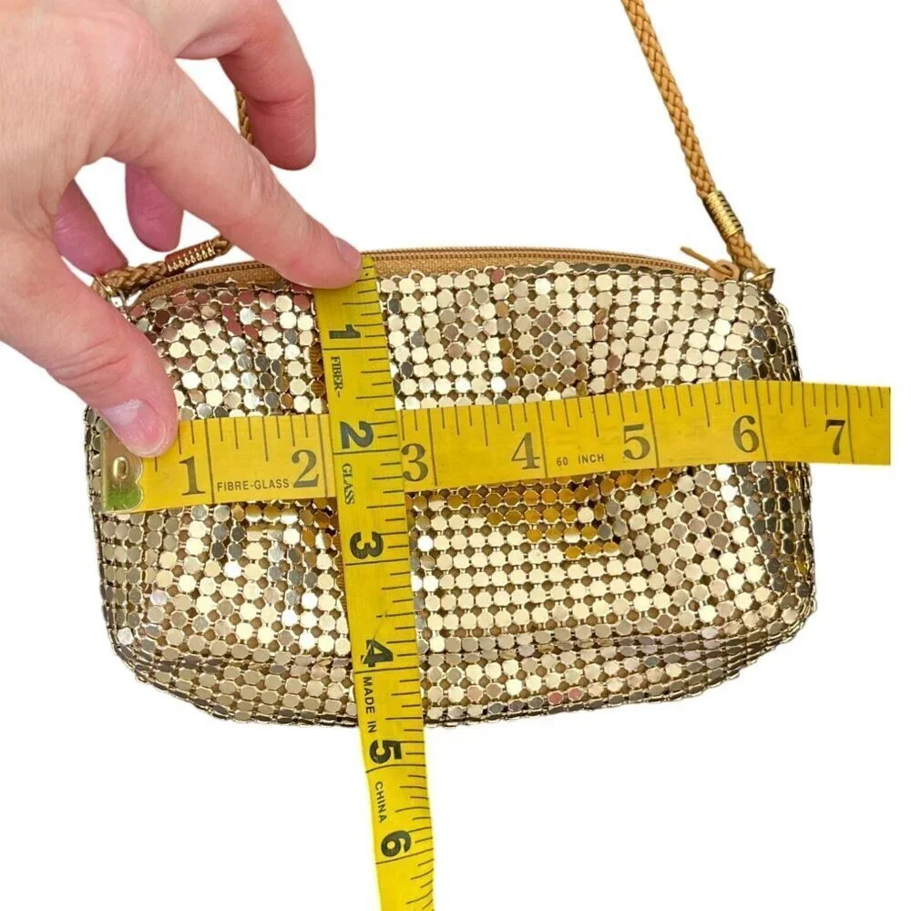 Gold Metallic Mesh Small Crossbody Evening Bag Party Purse